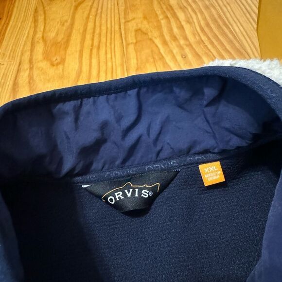Orvis Snap-Front Sherpa Fleece Pullover Men’s SIZE XXL Blue Beige Color Block - Picture 3 of 7